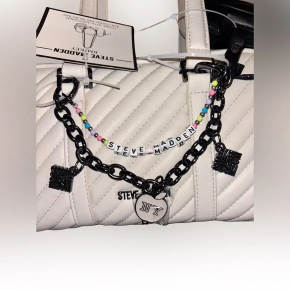 Steve Madden Bmikey Quilted Satchel – White/Black Charm Bag, NWT - Picture 2 of 6